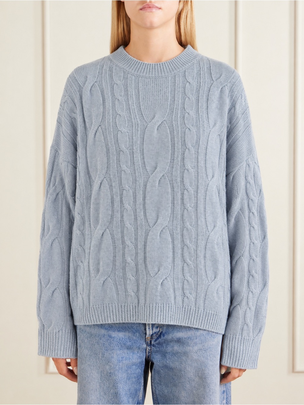 Lafayette 148 100% Cashmere Cable Knit Sweater Blue Oversized Sz 16